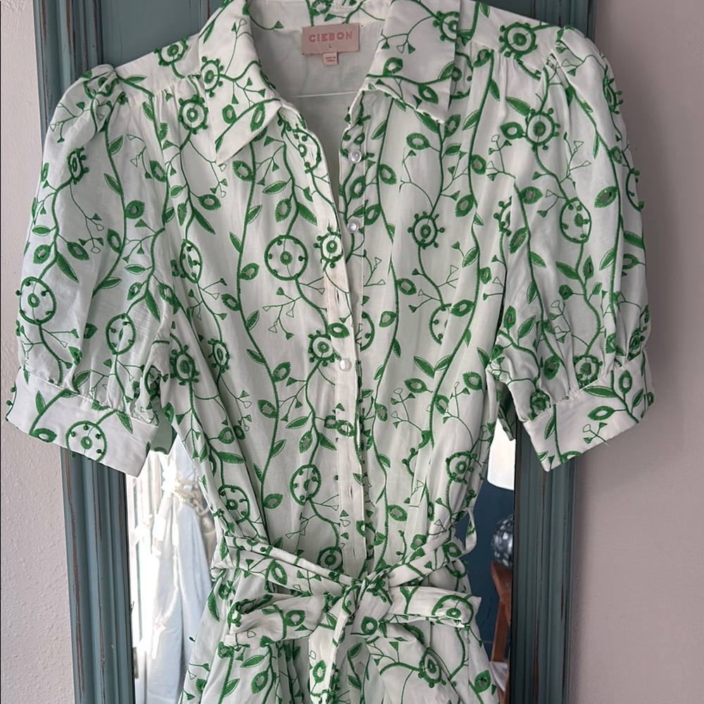 Ciebon White and Green Floral Dress